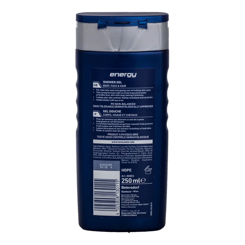 Nivea Men Shower Gel Energy Fresh Effect 3IN1 250 ML - Image 2